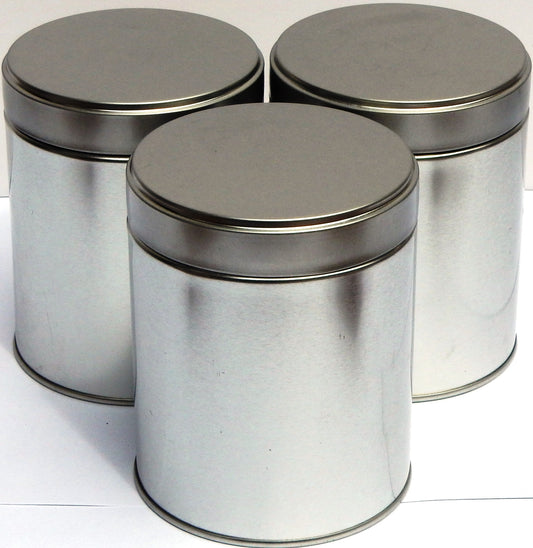 Silver coloured tea canisters